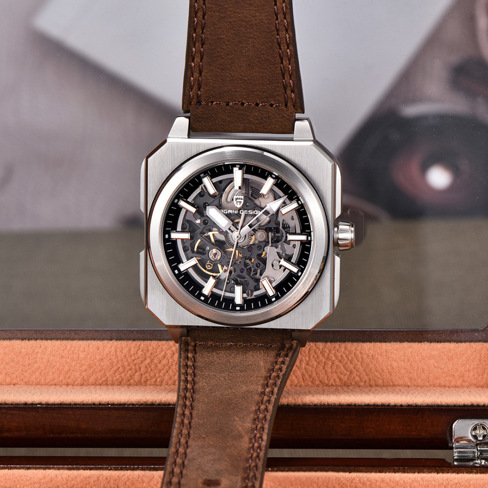 PAGANI DESIGN PD-1791 Automatic Men's Watches 42MM Stainless Steel Square Mechanical Waterproof Wrist Watch for Men, Rubber or Leather Watchband
