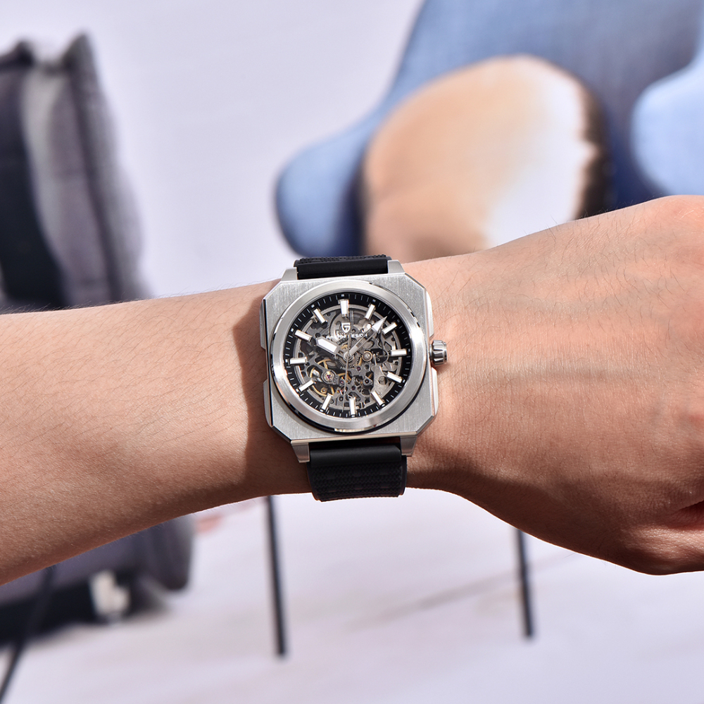 PAGANI DESIGN PD-1791 Automatic Men's Watches 42MM Stainless Steel Square Mechanical Waterproof Wrist Watch for Men, Rubber or Leather Watchband