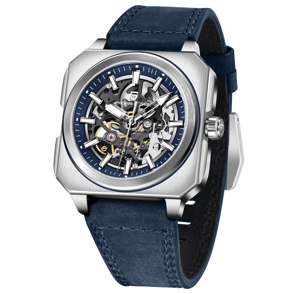 PAGANI DESIGN PD-1791 Automatic Men's Watches 42MM Stainless Steel Square Mechanical Waterproof Wrist Watch for Men, Rubber or Leather Watchband
