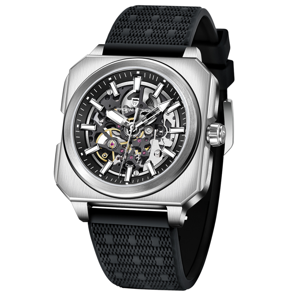 PAGANI DESIGN PD-1791 Automatic Men's Watches 42MM Stainless Steel Square Mechanical Waterproof Wrist Watch for Men, Rubber or Leather Watchband