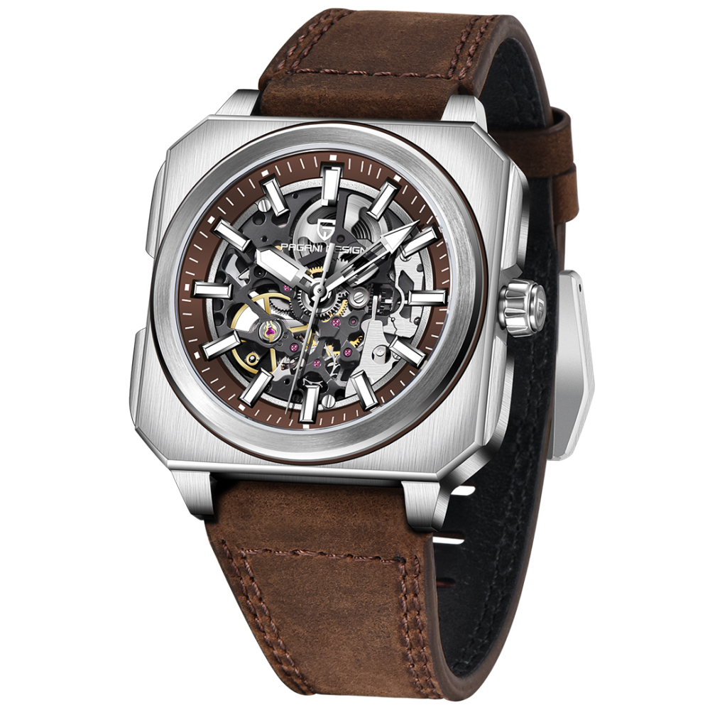 PAGANI DESIGN PD-1791 Automatic Men's Watches 42MM Stainless Steel Square Mechanical Waterproof Wrist Watch for Men, Rubber or Leather Watchband