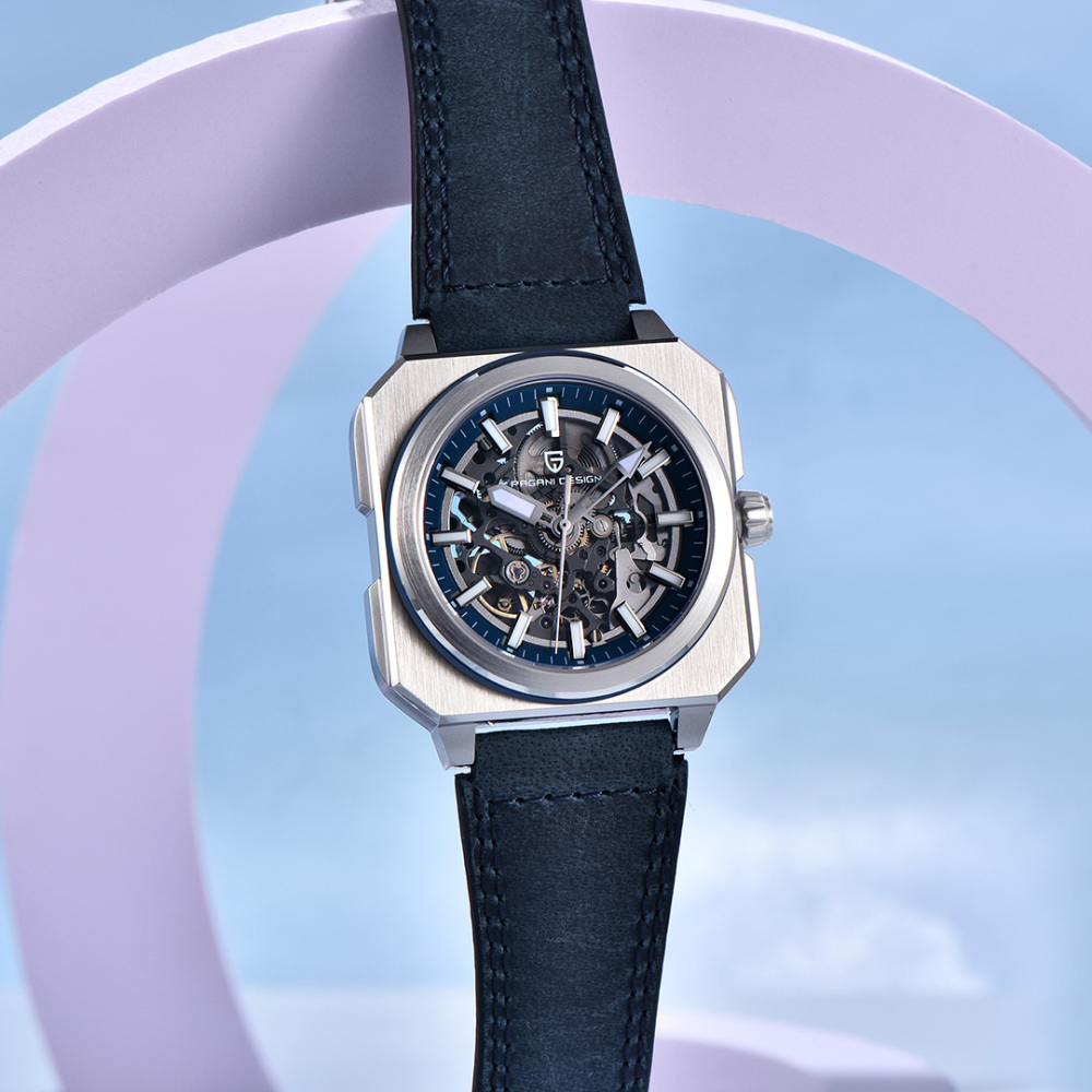 PAGANI DESIGN PD-1791 Automatic Men's Watches 42MM Stainless Steel Square Mechanical Waterproof Wrist Watch for Men, Rubber or Leather Watchband
