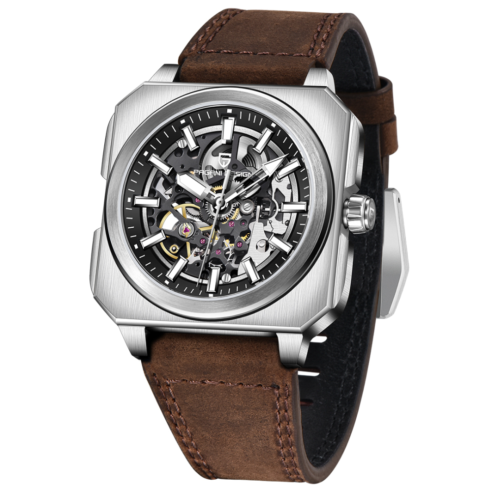 PAGANI DESIGN PD-1791 Automatic Men's Watches 42MM Stainless Steel Square Mechanical Waterproof Wrist Watch for Men, Rubber or Leather Watchband