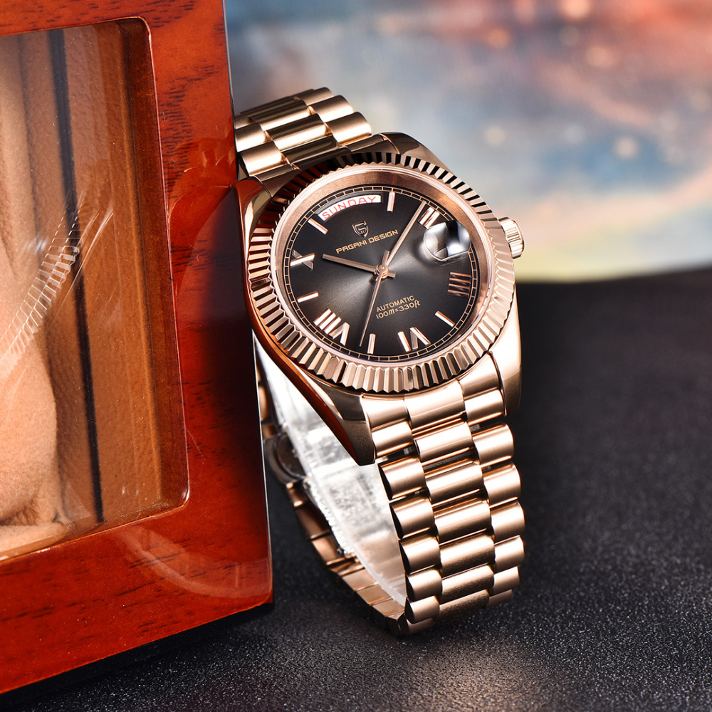 PAGANI DESIGN PD-1783 Men's Automatic Watches 40mm NH36A Rose Gold Mechanical Stainless Steel Luxury Wrist Watch for Men 100M Waterproof AR Coating
