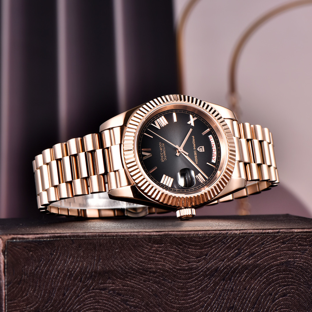 PAGANI DESIGN PD-1783 Men's Automatic Watches 40mm NH36A Rose Gold Mechanical Stainless Steel Luxury Wrist Watch for Men 100M Waterproof AR Coating