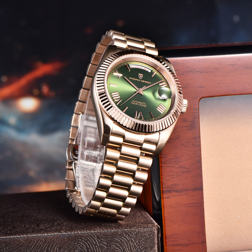 PAGANI DESIGN PD-1783 Men's Automatic Watches 40mm NH36A Rose Gold Mechanical Stainless Steel Luxury Wrist Watch for Men 100M Waterproof AR Coating