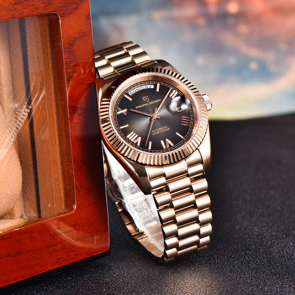 PAGANI DESIGN Men's Automatic Watches, PD-1752 Mechanical Stainless Steel Luxury 36mm Wrist Watch for Men 100M Waterproof AR Coating