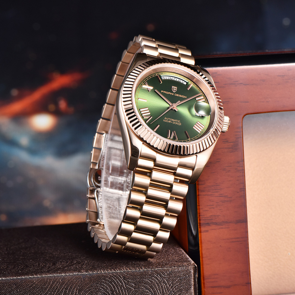 PAGANI DESIGN Men's Automatic Watches, PD-1752 Mechanical Stainless Steel Luxury 36mm Wrist Watch for Men 100M Waterproof AR Coating