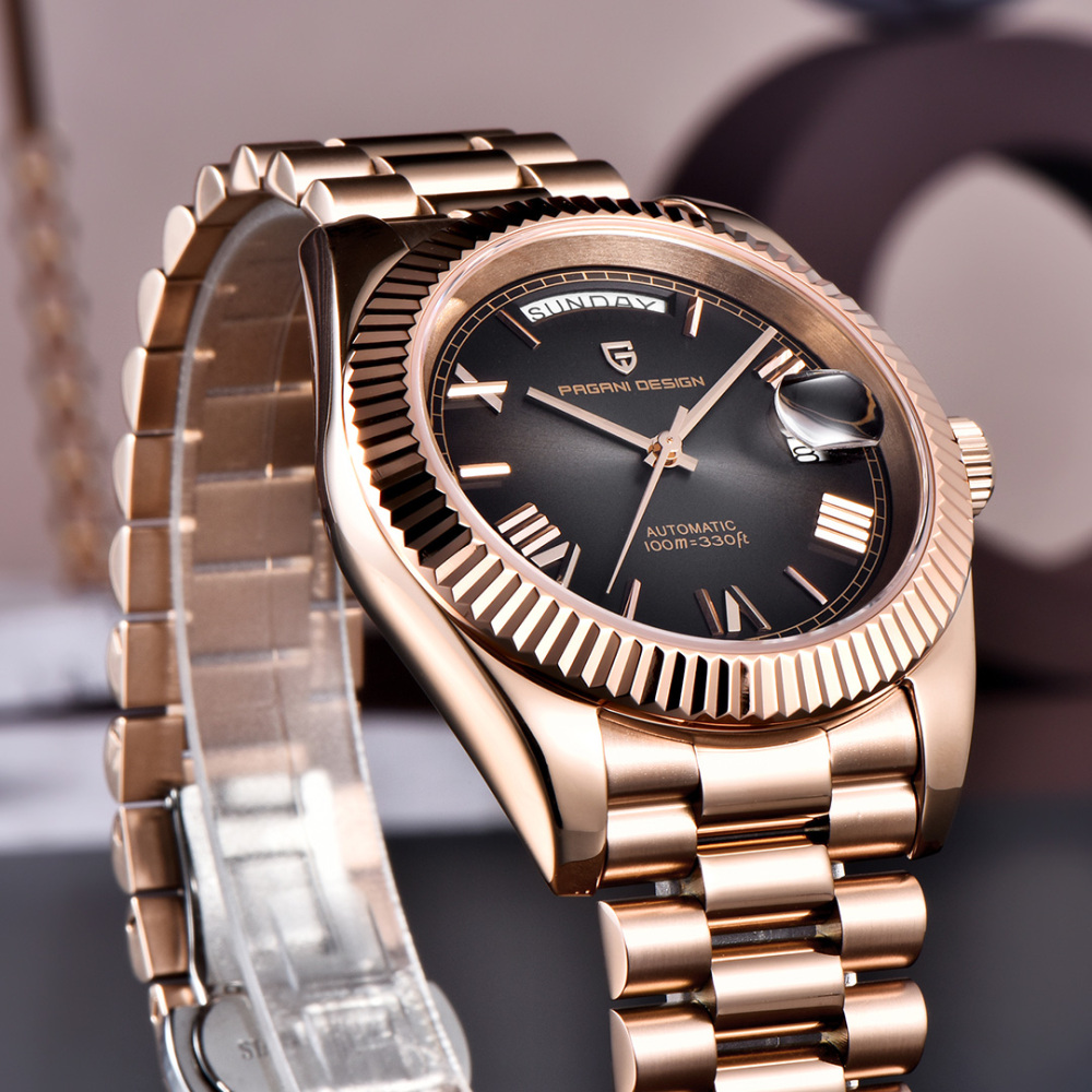 PAGANI DESIGN Men's Automatic Watches, PD-1752 Mechanical Stainless Steel Luxury 36mm Wrist Watch for Men 100M Waterproof AR Coating