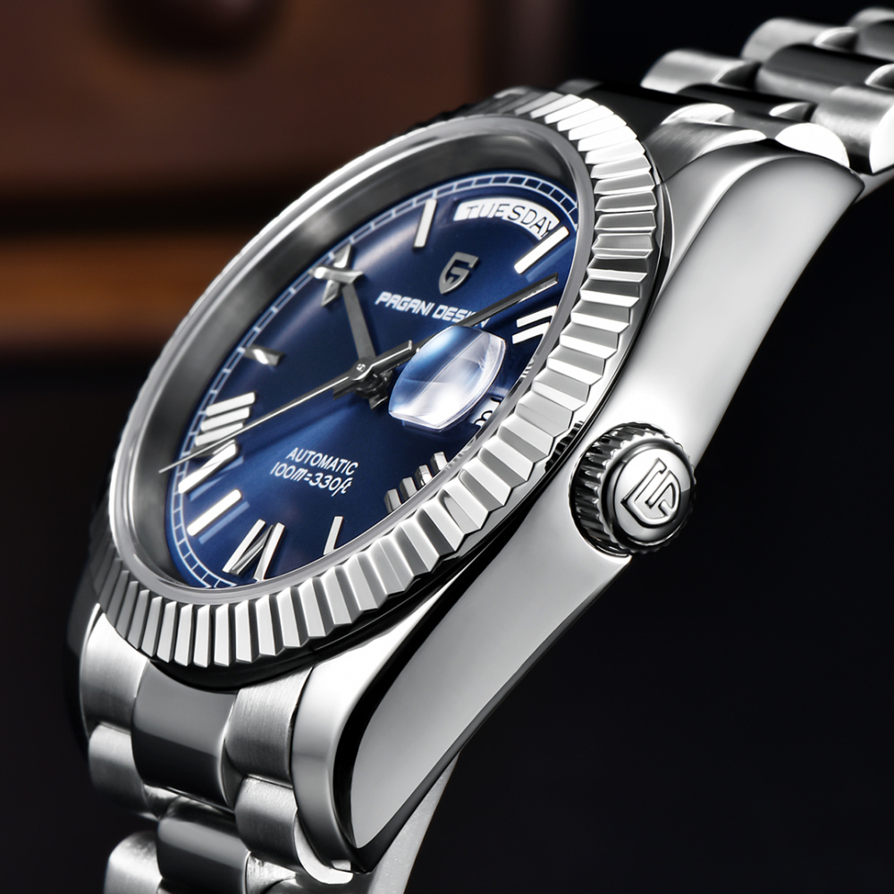 PAGANI DESIGN Men's Automatic Watches, PD-1752 Mechanical Stainless Steel Luxury 36mm Wrist Watch for Men 100M Waterproof AR Coating