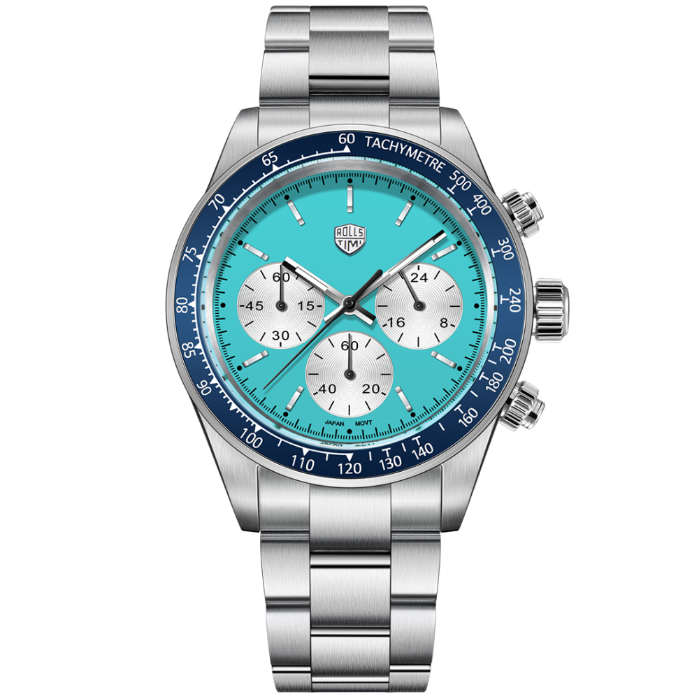 RollsTimi RT7931 Chronograph Quartz Men's Watches 40mm Stainless Steel Waterproof Wrist Watch for Men, Blue, White, Yellow