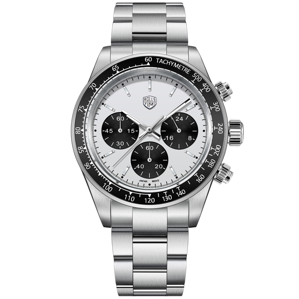 RollsTimi RT7931 Chronograph Quartz Men's Watches 40mm Stainless Steel Waterproof Wrist Watch for Men, Blue, White, Yellow