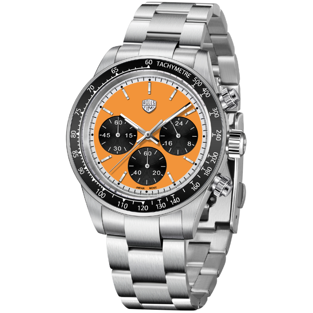 RollsTimi RT7931 Chronograph Quartz Men's Watches 40mm Stainless Steel Waterproof Wrist Watch for Men, Blue, White, Yellow