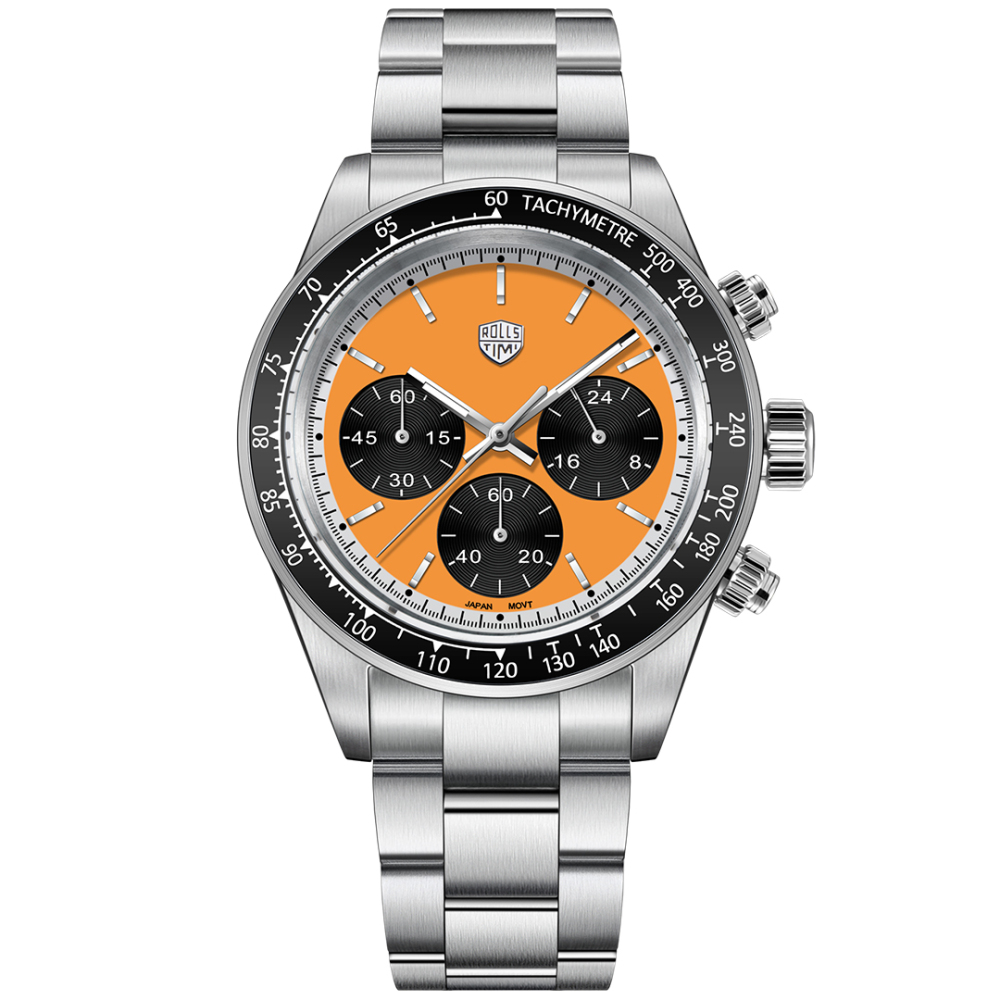 RollsTimi RT7931 Chronograph Quartz Men's Watches 40mm Stainless Steel Waterproof Wrist Watch for Men, Blue, White, Yellow