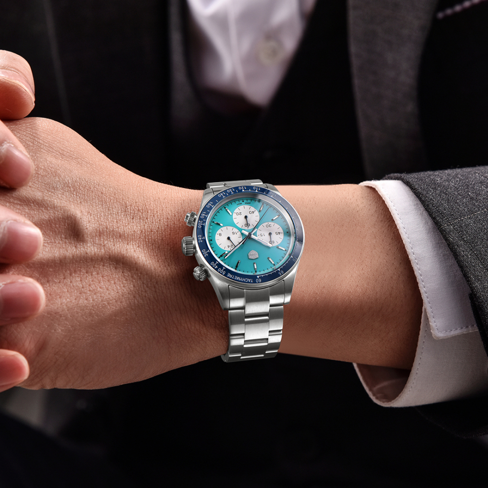RollsTimi RT7931 Retro Chronograph Quartz Men's Watches 40mm Stainless Steel Waterproof Wrist Watch for Men, VK63 Movt, Blue, White, Yellow