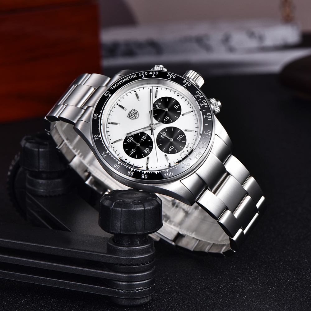 RollsTimi RT7931 Retro Chronograph Quartz Men's Watches 40mm Stainless Steel Waterproof Wrist Watch for Men, VK63 Movt, Blue, White, Yellow
