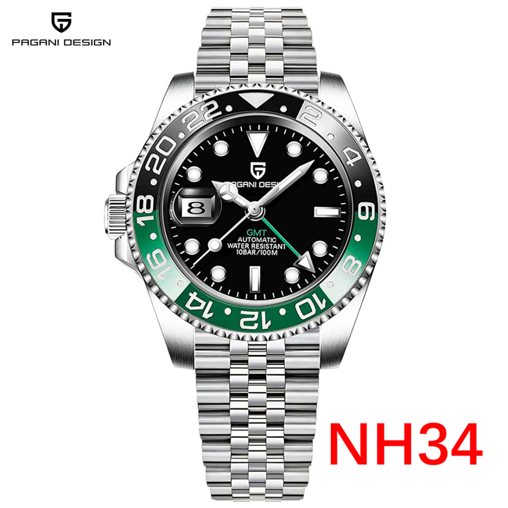 PAGANI DESIGN PD-1662 Men's Watches Automatic NH34 GMT New Stainless Steel Mechanical Waterproof Wrist Watch for Men Synthetic Sapphire Dial Glass PD1662
