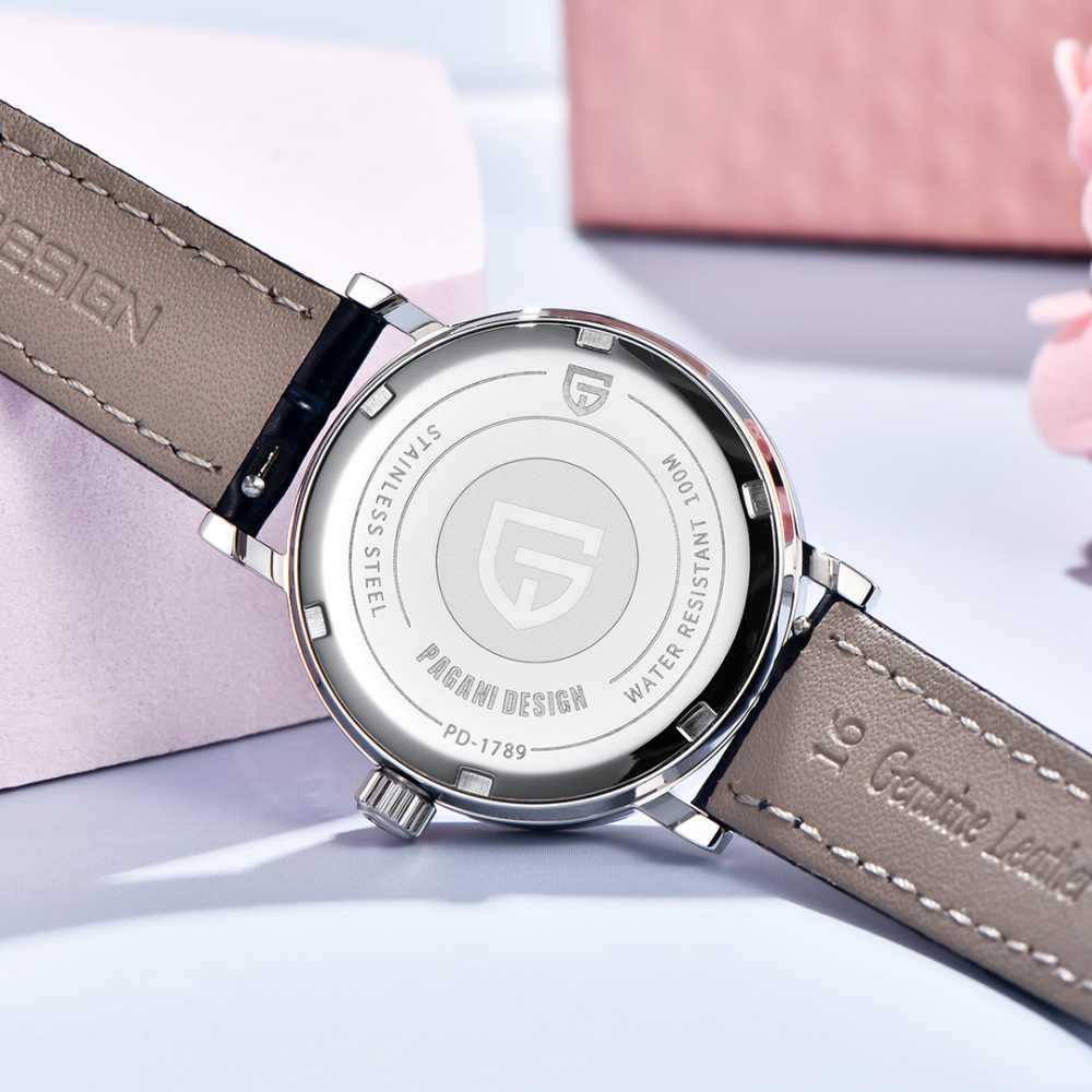 PAGANI DESIGN PD-1789 Women's Watch Stainless Steel Leather Wrist Watch for Women Luxury Waterproof  Wristwatchb with Moonphase, Week Date Display