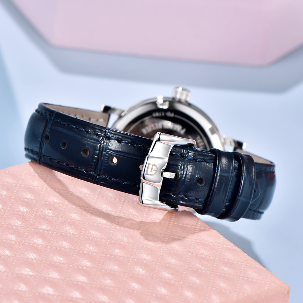 PAGANI DESIGN PD-1789 Women's Watch Stainless Steel Leather Wrist Watch for Women Luxury Waterproof  Wristwatchb with Moonphase, Week Date Display