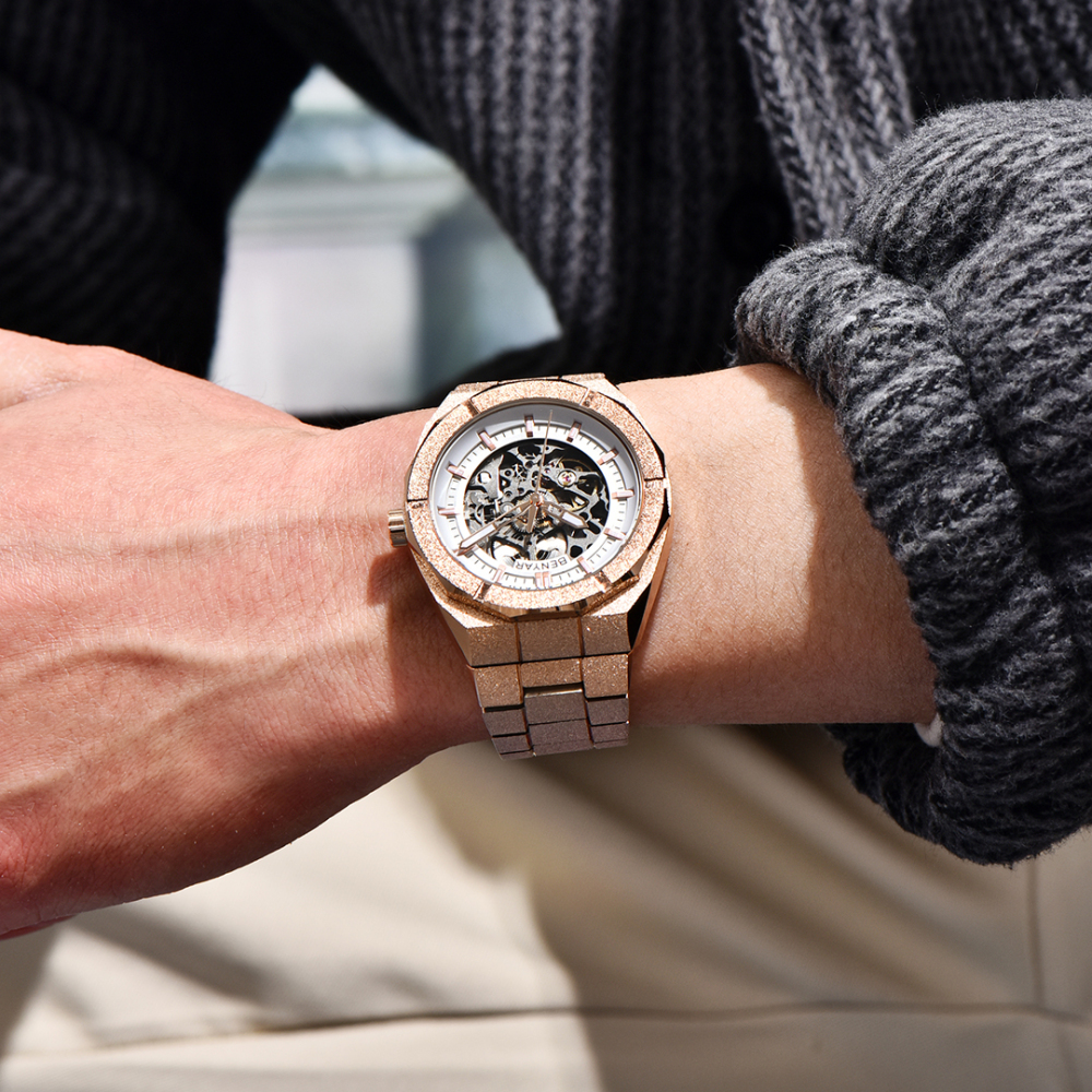 BENYAR BY-5212M Men's Automatic Watches Unique Skeleton Steel Mechanical Wrist Watch for Men, Shining Versions, Rose Gold Timepieces