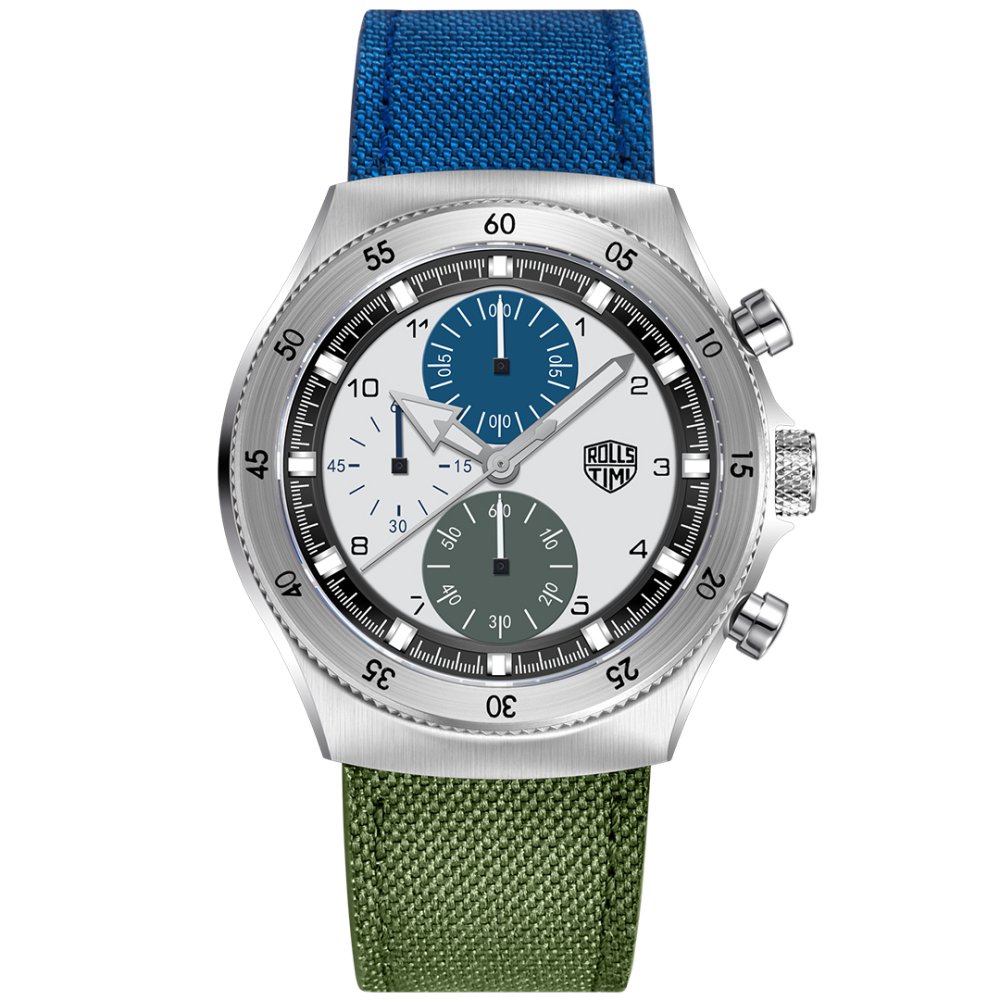 RollsTimi RT7932 Sports Quartz Men's Watch Stainless Steel Chronograph Waterproof Wrist Watch for Men, Leather Watchband