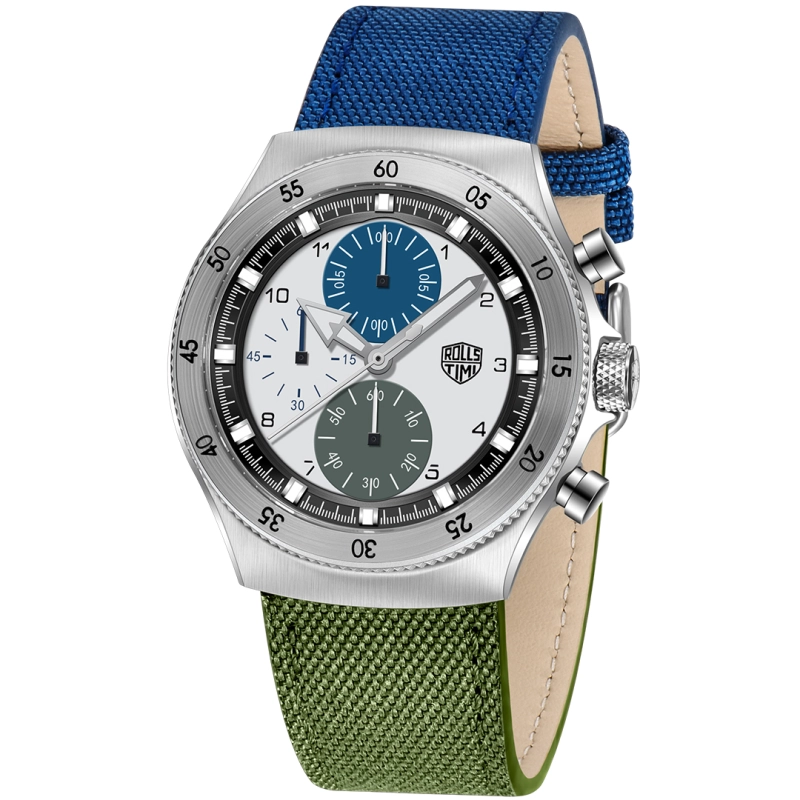 RollsTimi RT7932 Sports Quartz Men's Watch Stainless Steel Chronograph Waterproof Wrist Watch for Men, Leather Watchband