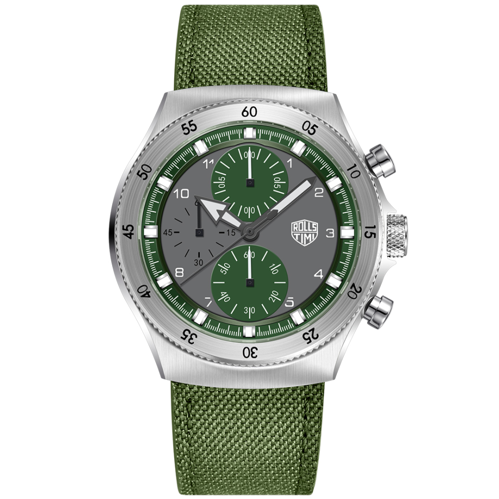 RollsTimi RT7932 Sports Quartz Men's Watch Stainless Steel Chronograph Waterproof Wrist Watch for Men, Leather Watchband