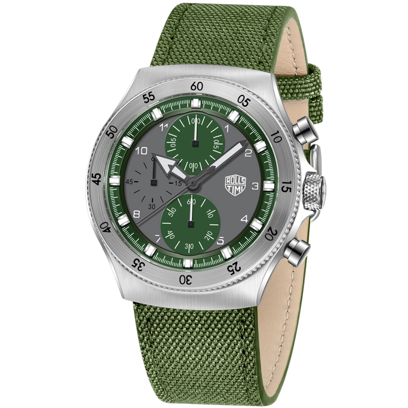 RollsTimi RT7932 Sports Quartz Men's Watch Stainless Steel Chronograph Waterproof Wrist Watch for Men, Leather Watchband