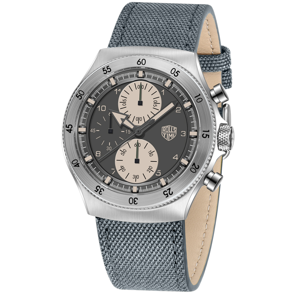 RollsTimi RT7932 Sports Quartz Men's Watch Stainless Steel Chronograph Waterproof Wrist Watch for Men, Leather Watchband, Sapphire Dial Glass
