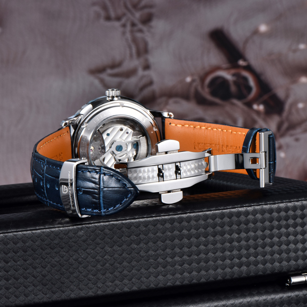 PAGANI DESIGN PD-1796 Tourbillon Men's Watch Automatic Mechanical Stainless Steel Wrist Watch for Men, Sapphire Dial Glass, Leather Watch band