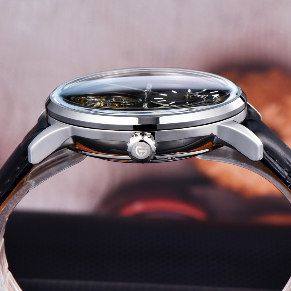 PAGANI DESIGN PD-1796 Tourbillon Men's Watch Automatic Mechanical Stainless Steel Wrist Watch for Men, Sapphire Dial Glass, Leather Watch band