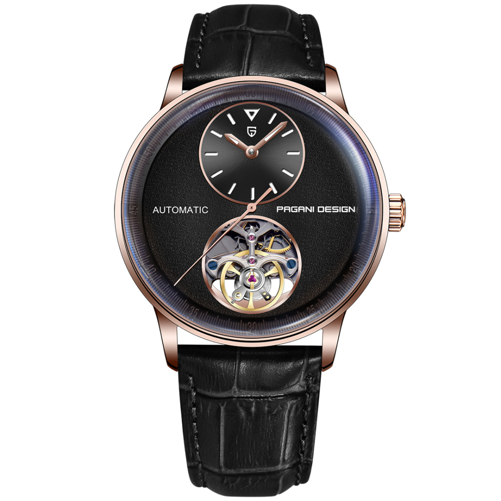 PAGANI DESIGN PD-1796 Tourbillon Men's Watch Automatic Mechanical Stainless Steel Wrist Watch for Men, Sapphire Dial Glass, Leather Watch band