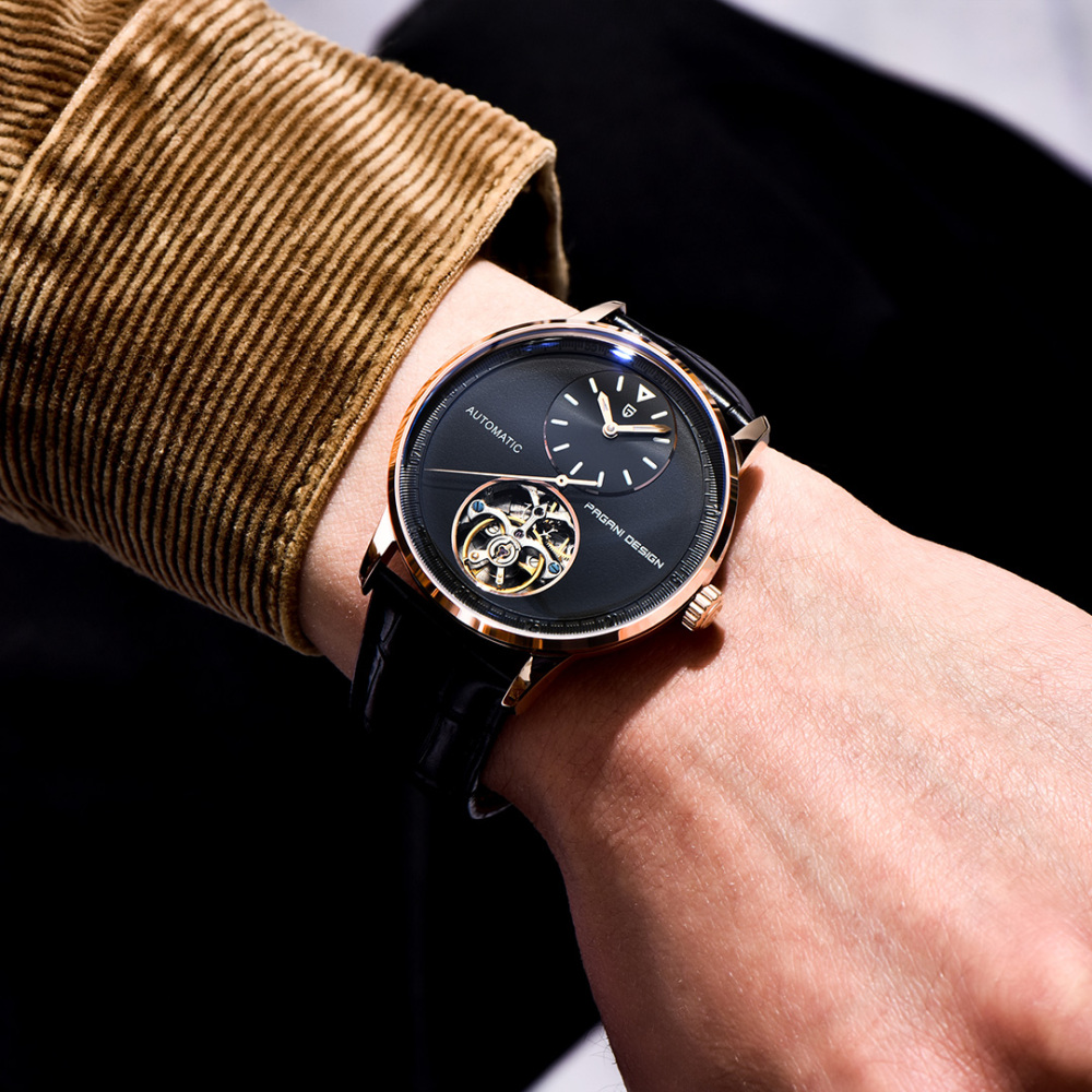 PAGANI DESIGN PD-1796 Tourbillon Men's Watch Automatic Mechanical Stainless Steel Wrist Watch for Men, Sapphire Dial Glass, Leather Watch band