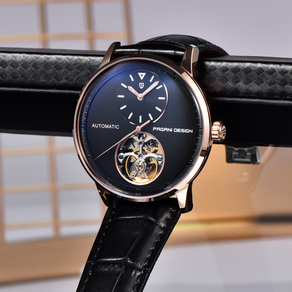 PAGANI DESIGN PD-1796 Tourbillon Men's Watch Automatic Mechanical Stainless Steel Wrist Watch for Men, Sapphire Dial Glass, Leather Watch band