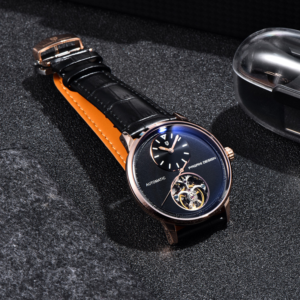 PAGANI DESIGN PD-1796 Tourbillon Men's Watch Automatic Mechanical Stainless Steel Wrist Watch for Men, Sapphire Dial Glass, Leather Watch band