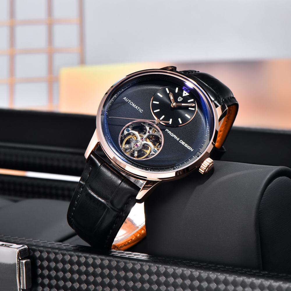 PAGANI DESIGN PD-1796 Tourbillon Men's Watch Automatic Mechanical Stainless Steel Wrist Watch for Men, Sapphire Dial Glass, Leather Watch band