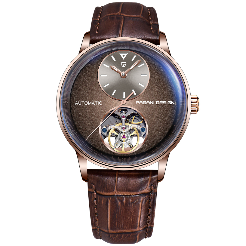 PAGANI DESIGN PD-1796 Tourbillon Men's Watch Automatic Mechanical Stainless Steel Wrist Watch for Men, Sapphire Dial Glass, Leather Watch band