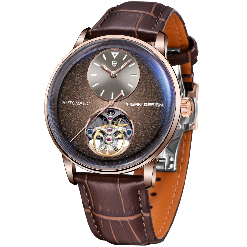 PAGANI DESIGN PD-1796 Tourbillon Men's Watch Automatic Mechanical Stainless Steel Wrist Watch for Men, Sapphire Dial Glass, Leather Watch band