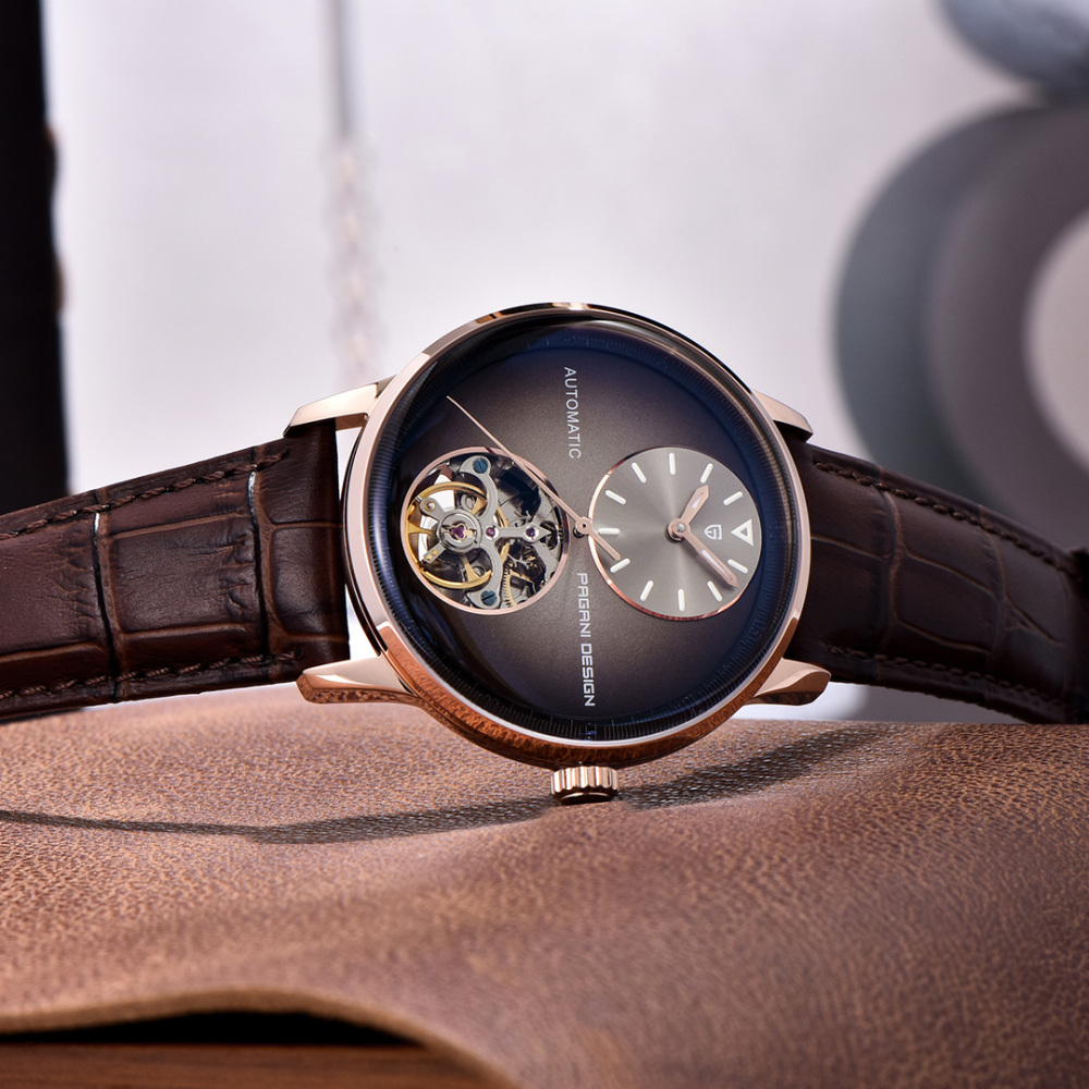 PAGANI DESIGN PD-1796 Tourbillon Men's Watch Automatic Mechanical Stainless Steel Wrist Watch for Men, Sapphire Dial Glass, Leather Watch band