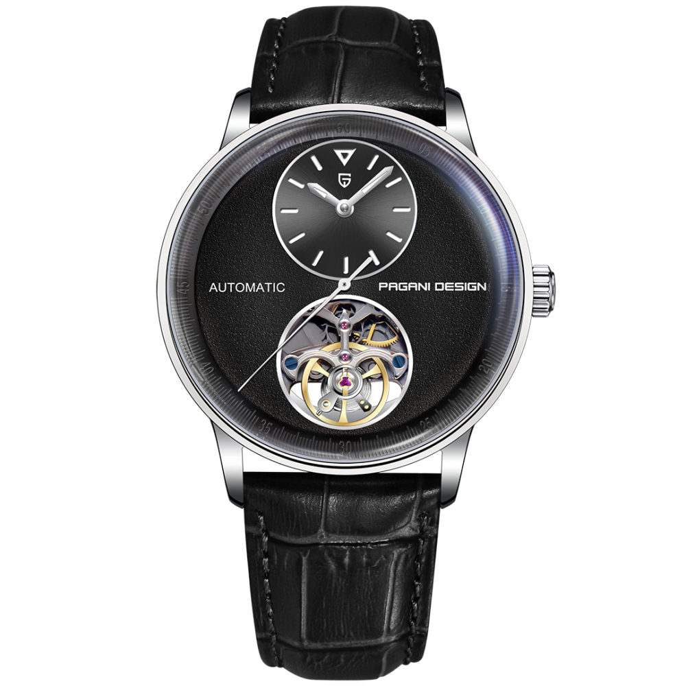 PAGANI DESIGN PD-1796 Tourbillon Men's Watch Automatic Mechanical Stainless Steel Wrist Watch for Men, Sapphire Dial Glass, Leather Watch band