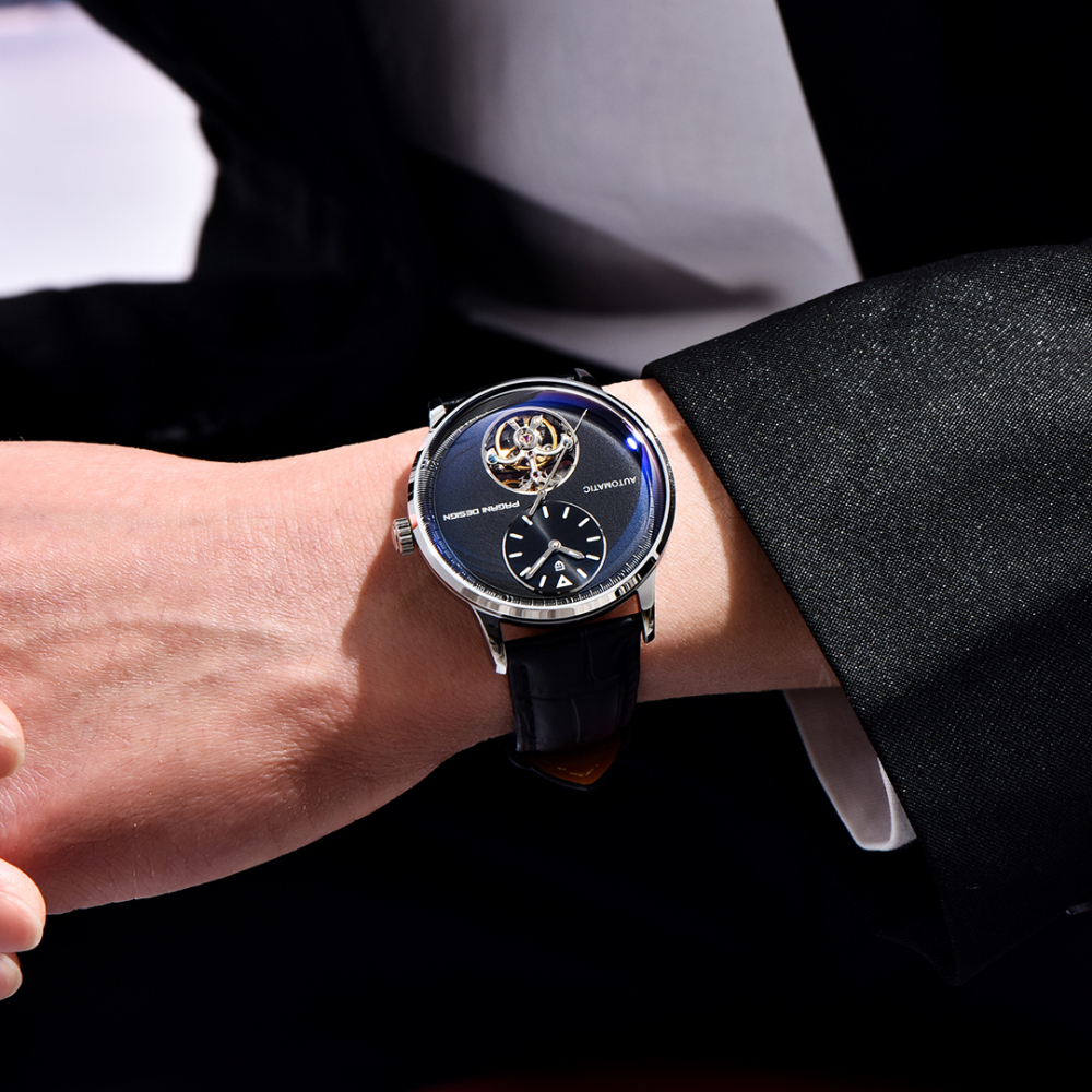PAGANI DESIGN PD-1796 Men's Watch with Balance Wheel Automatic Mechanical Stainless Steel Wrist Watch for Men, Business Style, Leather Watch band
