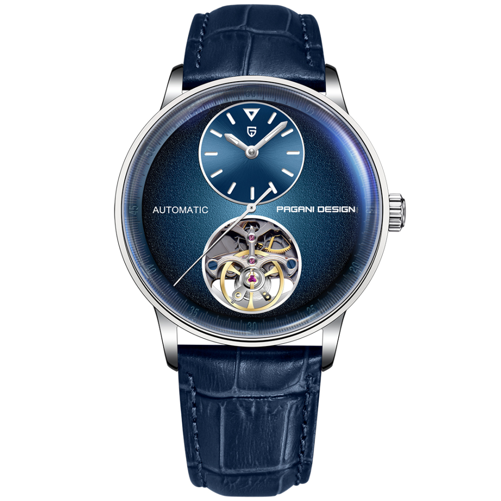 PAGANI DESIGN PD-1796 Men's Watch with Balance Wheel Automatic Mechanical Stainless Steel Wrist Watch for Men, Business Style, Leather Watch band