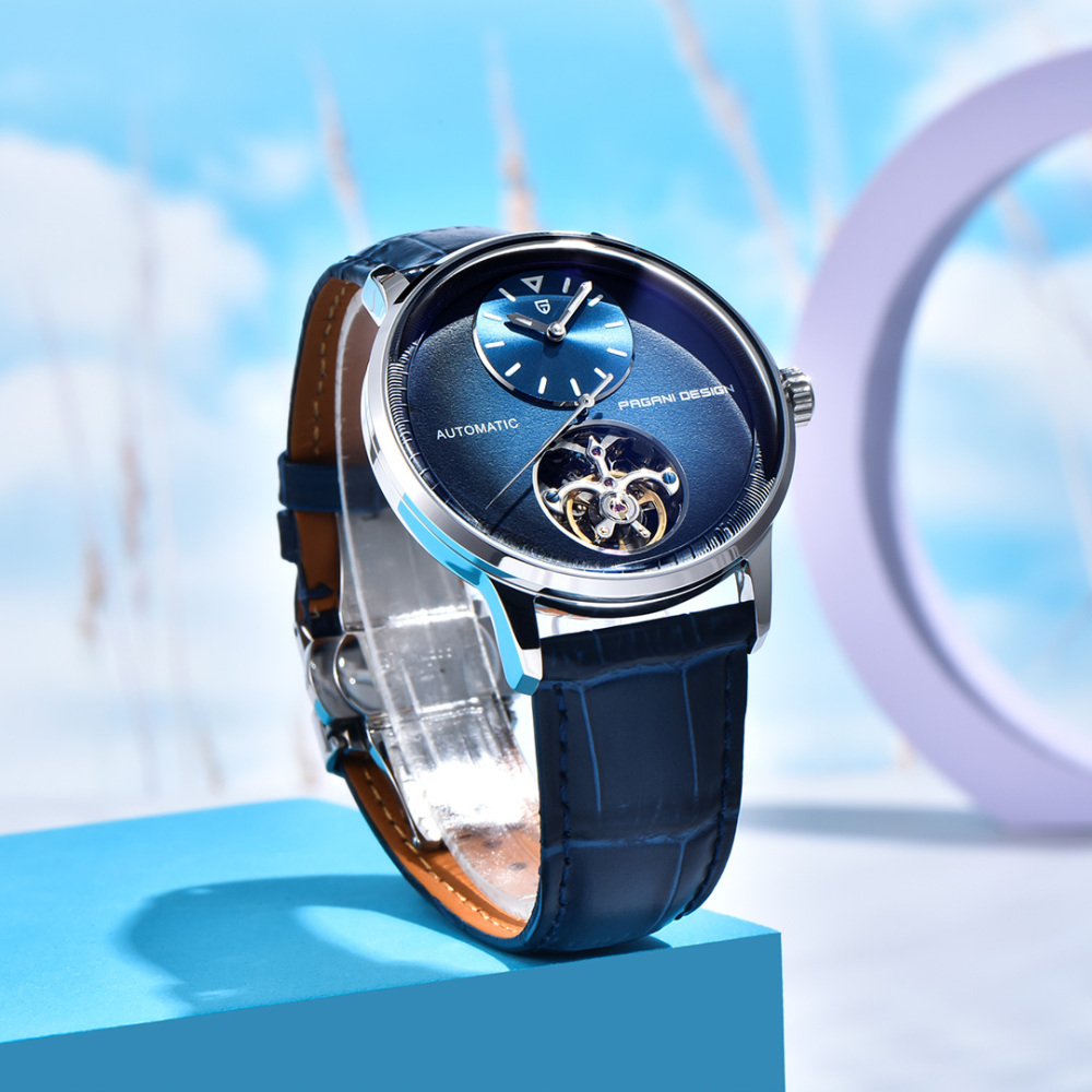 PAGANI DESIGN PD-1796 Men's Watch with Balance Wheel Automatic Mechanical Stainless Steel Wrist Watch for Men, Business Style, Leather Watch band