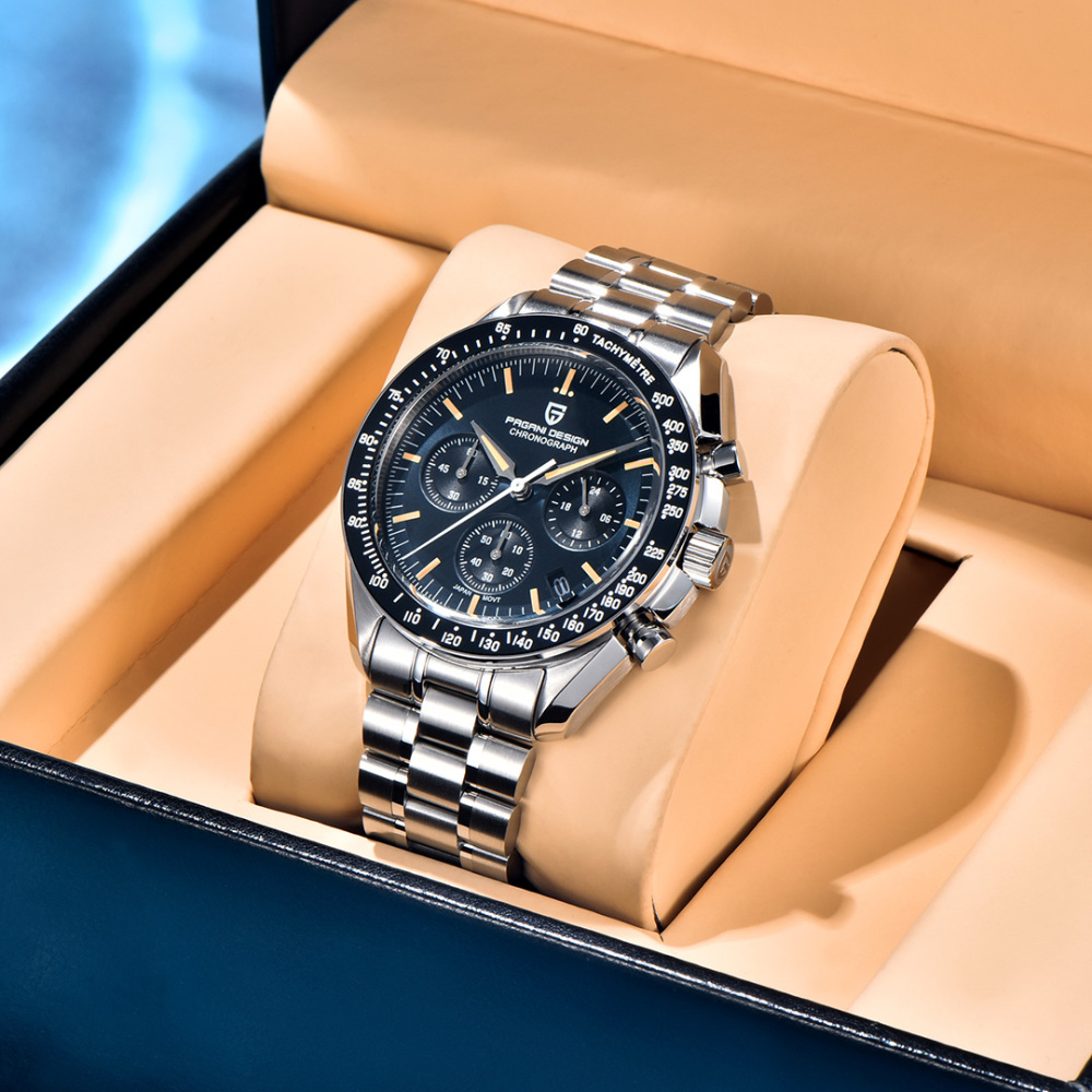 PAGANI DESIGN PD-1701 Men's Quartz Watches full Stainless Steel Waterproof Sports Chronograph Wrist Watch for Men Pepsi Bezel