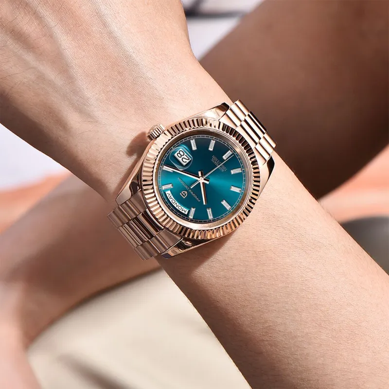 PAGANI DESIGN PD-1752  New Release Men's Automatic Watches, Rose Gold Mechanical Stainless Steel Luxury 36mm Wrist Watch for Men 100M Waterproof AR Coating