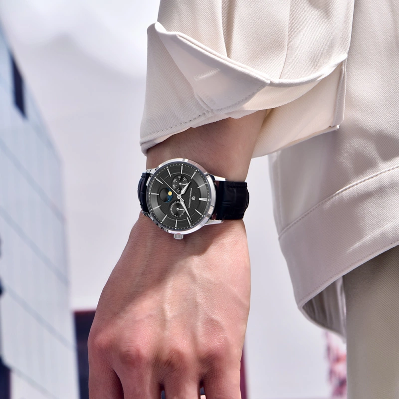 PAGANI DESIGN PD-1795 Quartz Men's Watch Stainless Steel Business Wrist Watch with Bracelet or Leather Watchband, Synthetic Sapphire Dial Glass