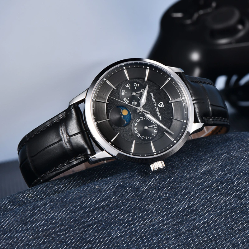 PAGANI DESIGN PD-1795 Quartz Men's Watch Stainless Steel Business Wrist Watch with Bracelet or Leather Watchband, Synthetic Sapphire Dial Glass