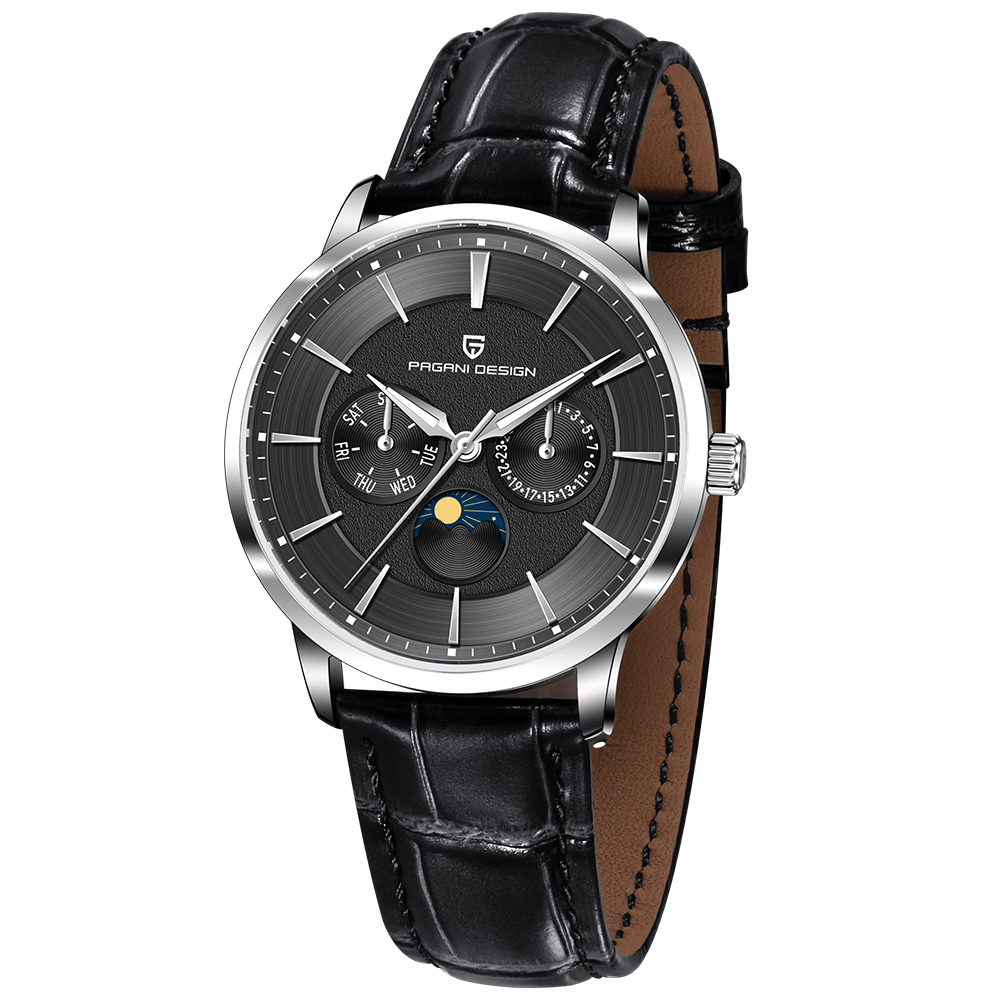 PAGANI DESIGN PD-1795 Quartz Men's Watch Stainless Steel Business Wrist Watch with Bracelet or Leather Watchband, Synthetic Sapphire Dial Glass