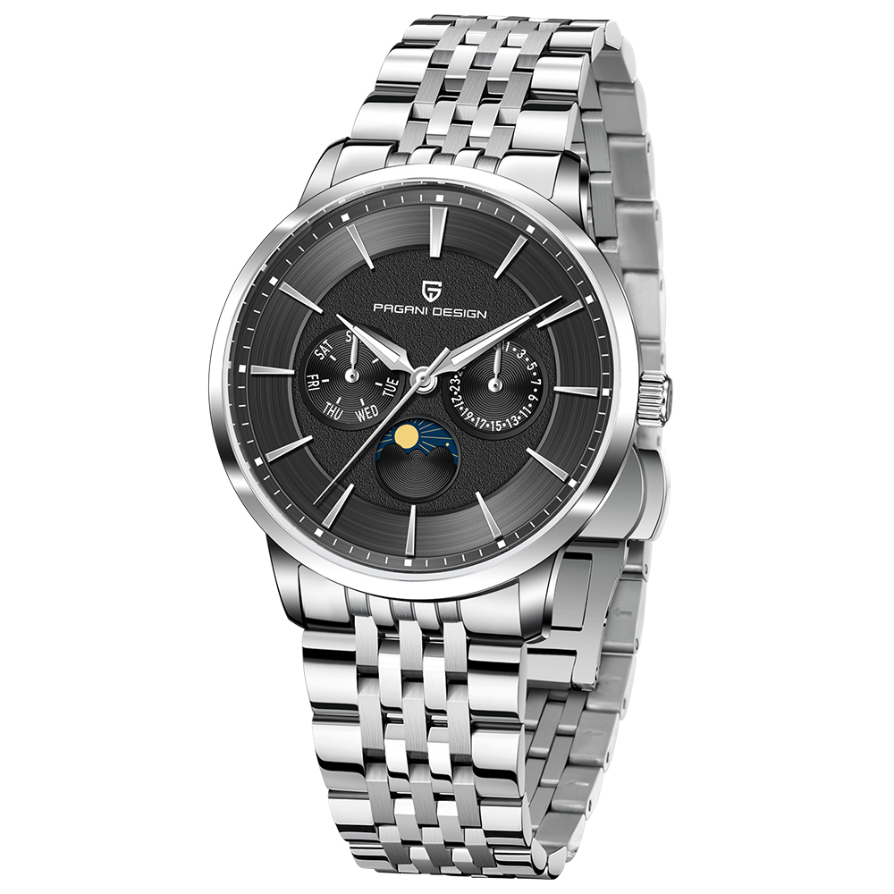 PAGANI DESIGN PD-1795 Quartz Men's Watch Stainless Steel Business Wrist Watch with Bracelet or Leather Watchband, Synthetic Sapphire Dial Glass