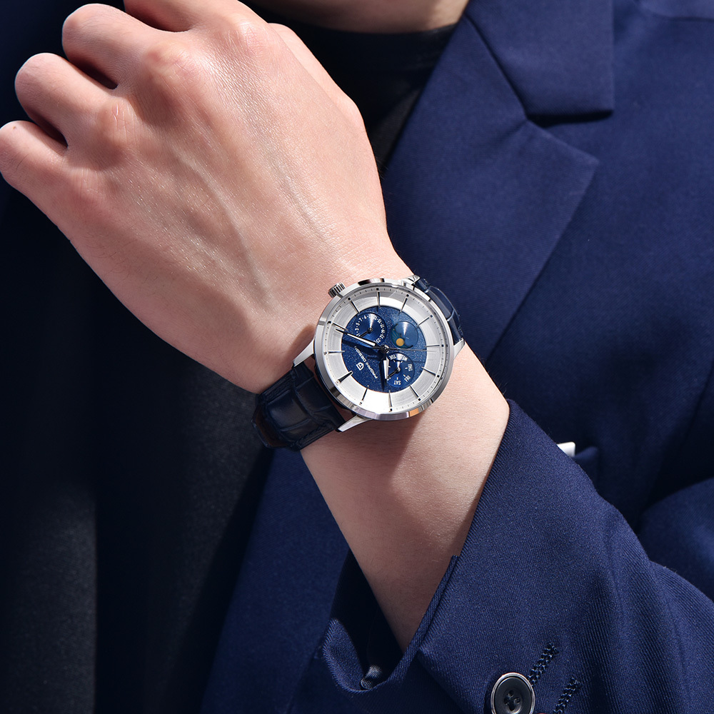 PAGANI DESIGN PD-1795 Quartz Men's Watch Stainless Steel Business Wrist Watch with Bracelet or Leather Watchband, Synthetic Sapphire Dial Glass
